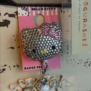 🎀Bling Hello Kitty Silver Pink Badge Reel Work ID Driver License ✨Bow Coquette